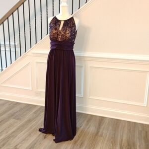 R&M Richards purple upper sequin halter formal/evening dress Sz-6